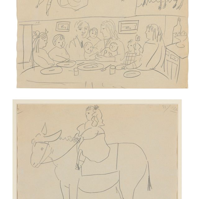 Pablo Picasso — Сценка тауромашины - Шевроле - фамильная сцена ( спереди ) ; Дочь художника ( сзади )