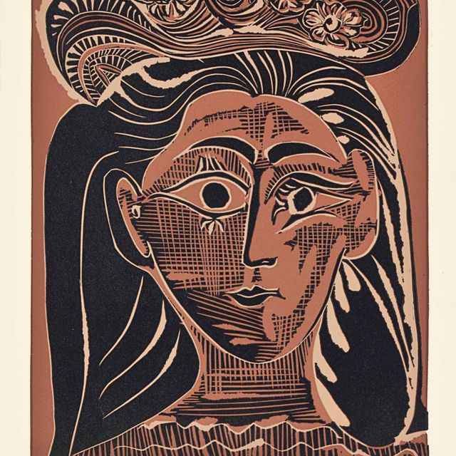 Pablo Picasso — Женщина в головной убор с цветами