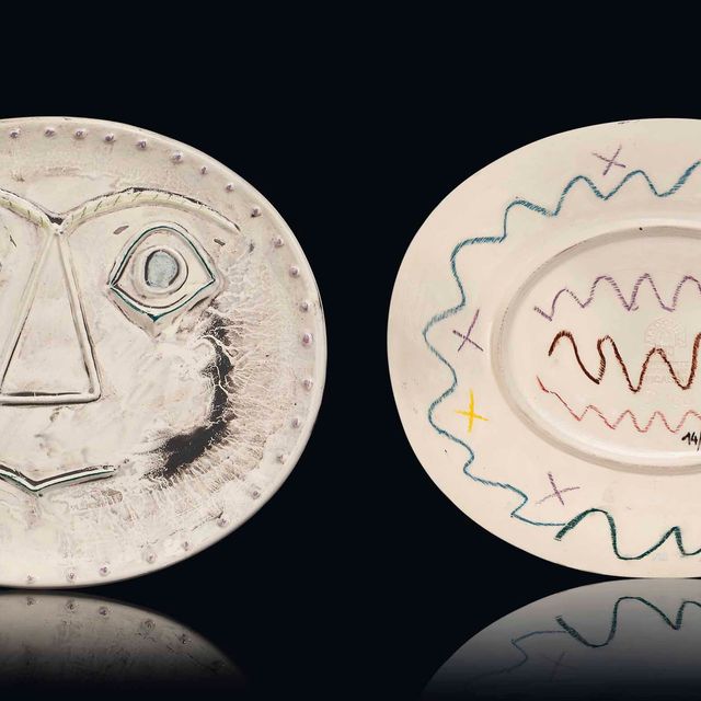 Pablo Picasso — Геометрический рисунок лица ( прямая сторона ); Пастель и патинирование ( оборотная сторона )