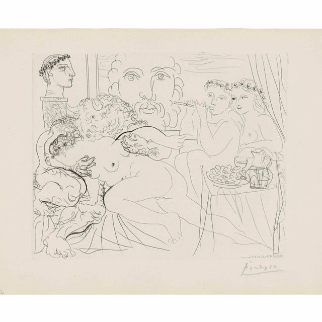 Pablo Picasso — Автопортрет из трех форм: Пэнт Куронне, скульптор в образе бюста и влюбленной минотавры, от: La Suite Vollard