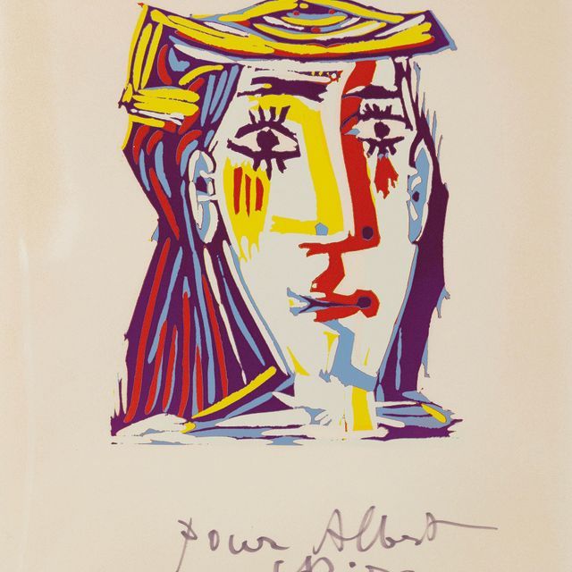 Pablo Picasso — Многоцветный портрет Жаклин в головной убор из ткани