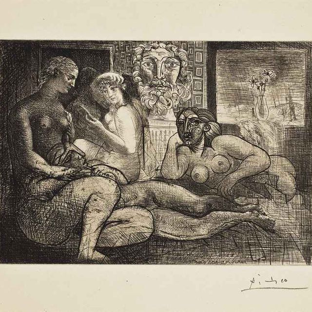 Pablo Picasso — "Четыре молодые женщины и две скульптуры", из "Ла Сюит Воллар" (B. 219; Ba. 424)