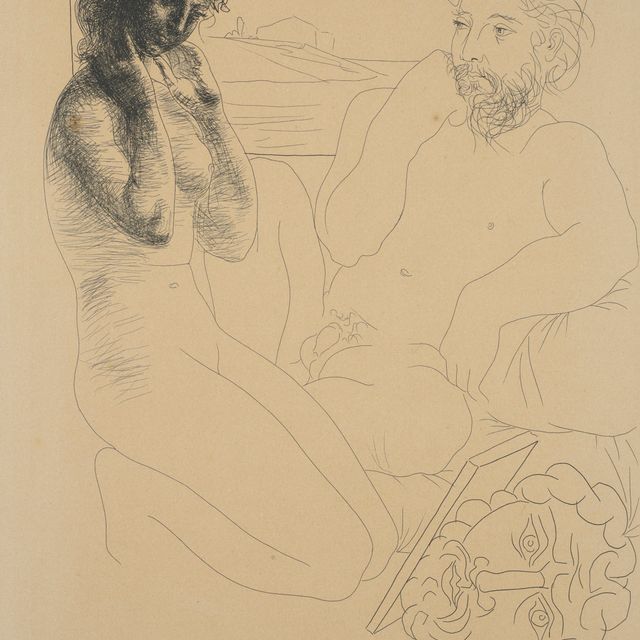 Pablo Picasso — Скульптор и модель Аженуйе, планше из сюиты Воллара, 1933