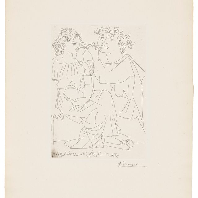 Pablo Picasso — Флейтистка и молодая девушка на тамбурине, от: La Suite Vollard