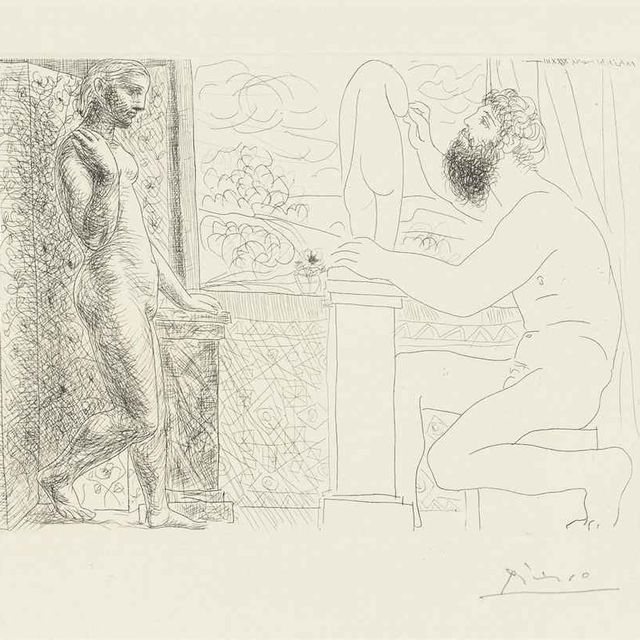 Pablo Picasso — Скульптор и сын, создающий модели у окна, от: La Suite Vollard (B. 168; Ba. 321)