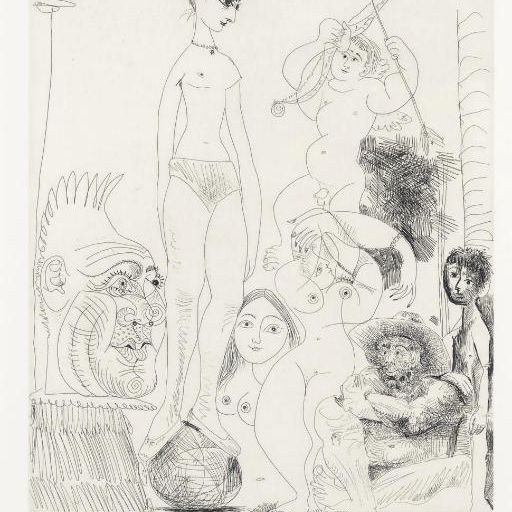 Pablo Picasso — Автопортрет с транспонированием и приключениями в цирке, изображающий Жаклин в роли акробатки а-ля буль, фото 9 из серии 347 (B. 1489; Ba. 1504)