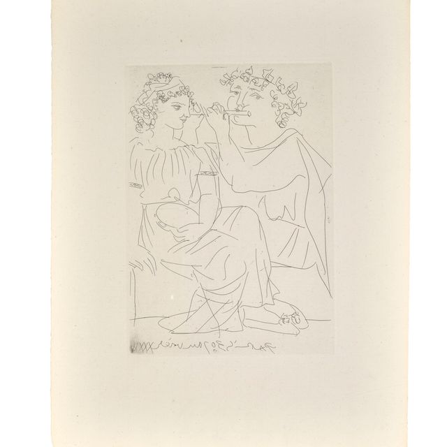 Pablo Picasso — Флейтистка и молодая девушка на тамбурине, из оперы "Сюита Воллара"