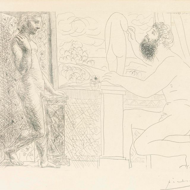 Pablo Picasso — Скульптор и сын, создающий модели у окна, от: La Suite Vollard (B. 168; Ba. 321)