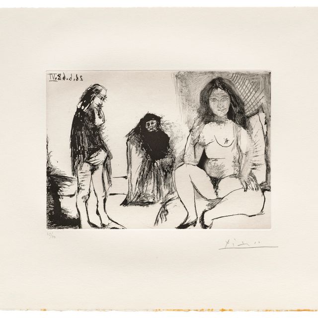 Pablo Picasso — Мужчина с пенсией для молодой женщины, от Селестины, из серии 347
