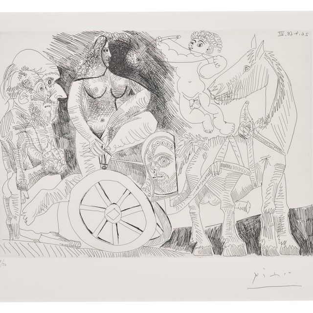 Pablo Picasso — Шарль Ромен монтэ из "спортивной женщины", за любовь и соперников, из "Ла Сери 347"