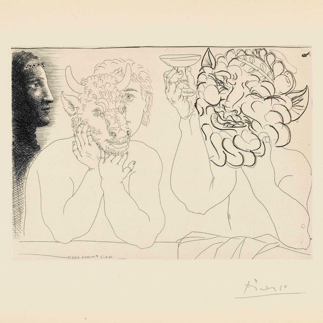Pablo Picasso — Молодой человек в маске торо, фавн и профиль женщины (B. 279; Ba. 422)