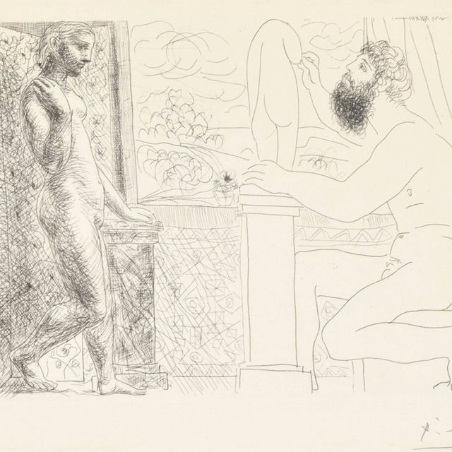 Pablo Picasso — Скульптор и сын, создающий модели у окна, из "Ла Сюит Воллар"
