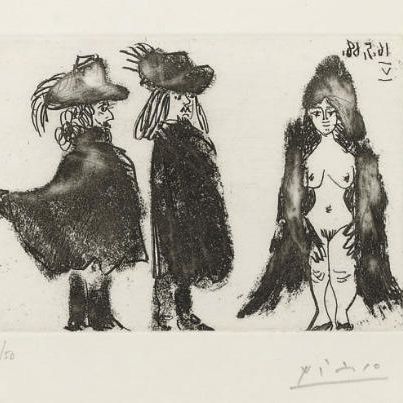 Pablo Picasso — Кавалер и сын-камердинер, и молодая девушка, дочь молодого человека, из серии 347 (р. 1576; Р. 1592)
