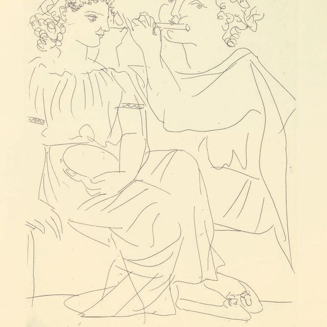 Pablo Picasso — "Флейтистка и молодая девушка на тамбурине" из оперы "Сюита Воллара" (ч. 213; Ба. 412)