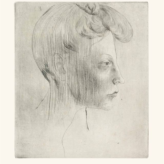Pablo Picasso — Тет-а-тет с женщиной, в профиль, из "Свиты Сальтимбанков"