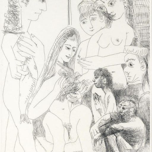 Pablo Picasso — Старый человек-песенник в духе древней истории: Возвращение к жизни после маленького Сен-Жана, персонаж из серии "Пуассон и молодые люди", из серии 347 (B. 1492; Ba. 1508 Bb1)