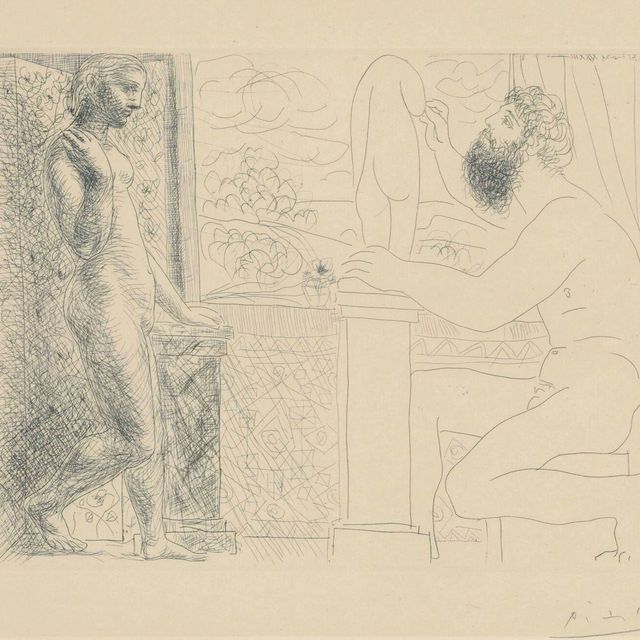 Pablo Picasso — Скульптор и сын, создающий модель у окна, от: La Suite Vollard