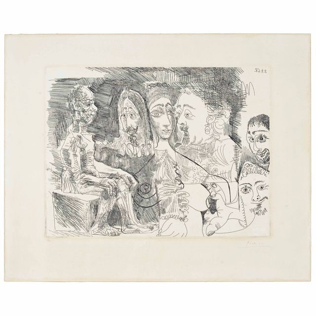 Pablo Picasso — Фантазер Вийяр: Куртизанка из-за людей в рембранских костюмах, от: Séries 347