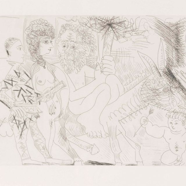 Pablo Picasso — Группа молодых танцовщиц с любовью, женщин и арлекинов, из: Séries 347