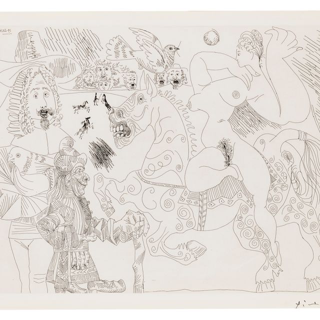 Pablo Picasso — Выездка для цирка, авэк, Премьер-лиги, Экюйер, Фокусник и Коломба де Ноэ, из "Ла Сери" 156