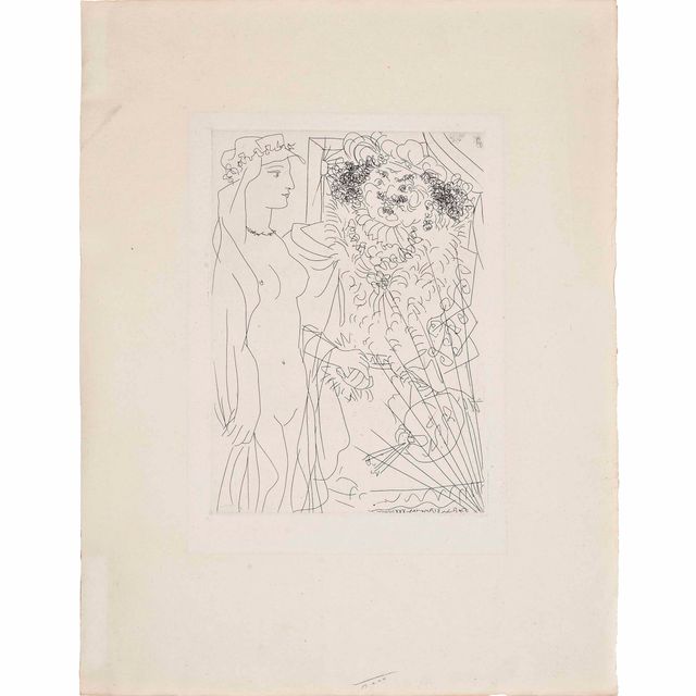 Pablo Picasso — Рембрандт и женщина за вуалью, фото I, из коллекции La Suite Vollard (Bloch 214; Baer 413)