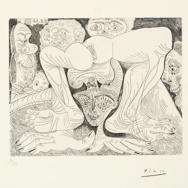 Pablo Picasso — Женщина-акробатка с блестками для макияжа и зрителей, из серии 347 (Р. 1739; Ba. 1756 Bb1)