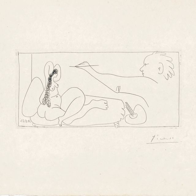 Pablo Picasso — История и модель человека, из "Дам Мужена" (Блох, 1131; Бэр, 1128; см. книги Крамера, 127)