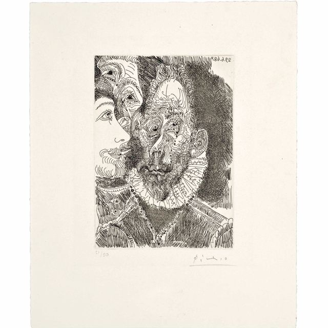 Pablo Picasso — Портрет мужчины 17 века с гофрированным воротником и двумя лицами, из серии 347 (Блох, 1674)