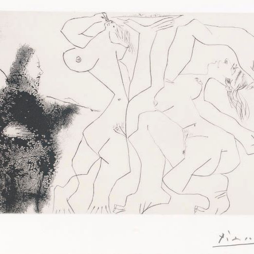 Pablo Picasso — Старая картина рембрановского "Картина вакханок" из серии 347 (1720 г.р.; 1737 г. р.Б.)