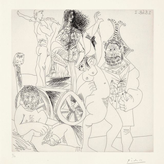 Pablo Picasso — Остановка для передвижных комедиантов, рядом с домом, из Сери, 347 (Блох, 1713; Бэр, 1729)