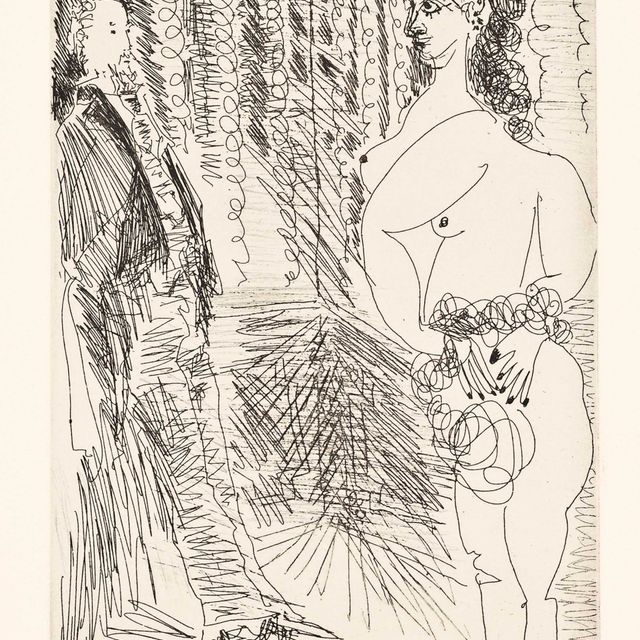 Pablo Picasso — Дега, рассматривающий обнаженную натуру с левой стороны, из серии 156 (Блох, 1935; Бэр, 1944)