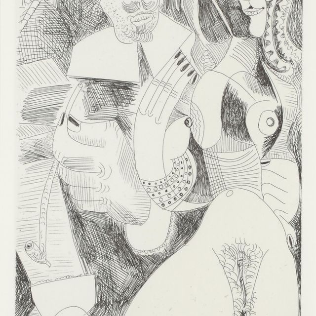 Pablo Picasso — "Человек рембранский с трубкой и куртизанкой", из серии 347 (1705 г.р.; 1721 г. р. А.)