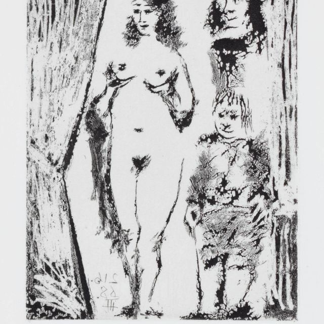 Pablo Picasso — Супружеская пара и маленький камердинер, охраняющие портьеру, из серии 347 (1657 г.р.; 1672 г. до н. э.)