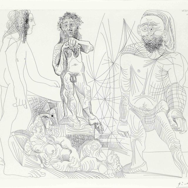 Pablo Picasso — Старая модель-молодая одалиска, женщина-андрогин, Аркадиен Берже и охотник за головами, из "Ла Сери 156" (р. 1863; бакалавр 1868)