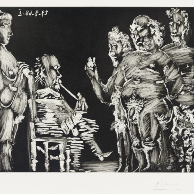 Pablo Picasso — Трое старых друзей в гостях: месье Фюме, мадам Сюрвей, из Ла Сери, 347 (р. 1820; Р. 1837)