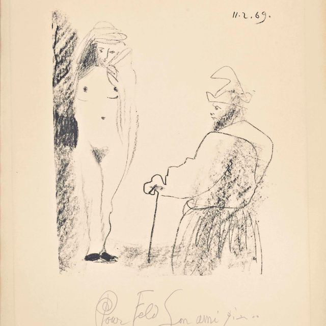 Pablo Picasso — Новая женщина и мужчина в Каннах, от: Пикассо - Десен с 27.3.66 по 15.3.68 (Мурло 407; Блох 1464; смотрите книги Крамера 145)