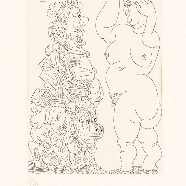 Pablo Picasso — Крупный обнаженный пожилой мужчина и французский бульдог, от: Séries 347