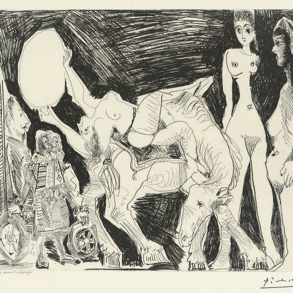 Pablo Picasso — "Танец девы и человека невозмутимого" из "Сери 156" (р. 1898; бакалавр 1904)