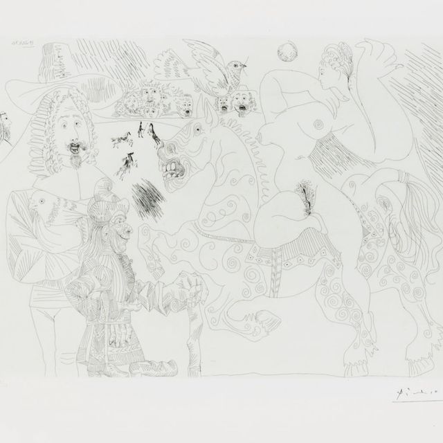 Pablo Picasso — Выездка для цирка, авэк, премьер-лиги, экюйер, фокусник и коломба де Ноэ, из "Ла Сери 156" (р. 1891; бакалавр 1897)