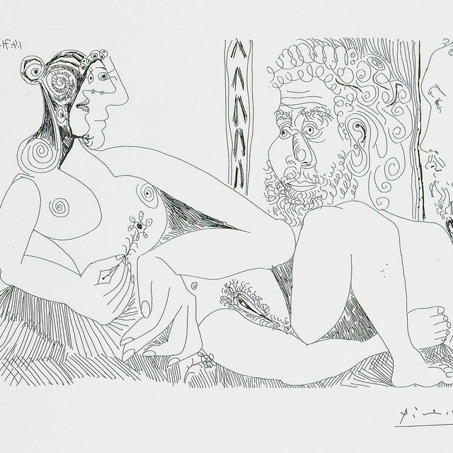 Pablo Picasso — Женщина с цветами и портретом Барбу, портрет Дега в профиль, от: Séries 156