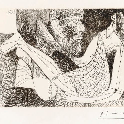 Pablo Picasso — Костюм и модель в трикотажном платье, из серии 156 (Р. 1921; Б.А. 1929)