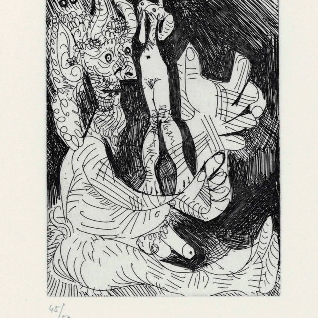 Pablo Picasso — Старый фавн, рядом с живой куколкой, из серии 347 (1558 г. до н.э.; 1574 г. до н.э.)