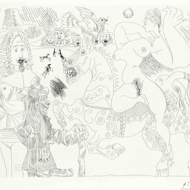 Pablo Picasso — Выездка для цирка, авэк, Премьер-лиги, Экюйер, Фокусник и Коломба де Ноэ, из "Ла Сери 156" (р. 1891; бакалавр 1897)
