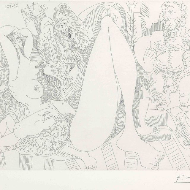 Pablo Picasso — Декорация к серии сцен, посвященных знаменитостям: Венера, как музыкант и любовник, из серии 156 (р. 1906; бакалавр 1912)