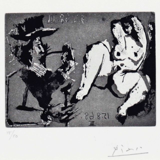 Pablo Picasso — Мужчина с трубкой, с каннелюрами и молодой женщиной, от La Série 347