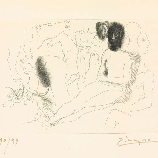 Pablo Picasso — Ну, а окружение эскизов из "Друзей и домочадцев", из "Шеф-повара в Конну" (стр. 91; стр. 132; см. Cramer books 20)