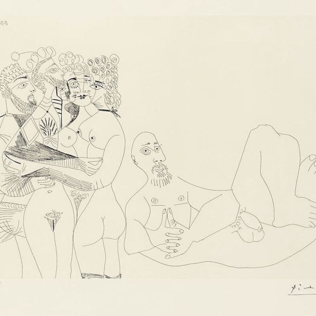 Pablo Picasso — Барбу фантазмант. Женщины, мужчины и мужчины по-гречески в женском корпусе, из серии 156 (Р. 1977; бакалавр 1986)