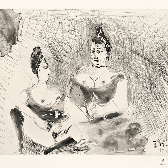 Pablo Picasso — Две проститутки в дезабилье, расслабляющиеся, из 156 серии (Блох, 2008; Баер, 2018)