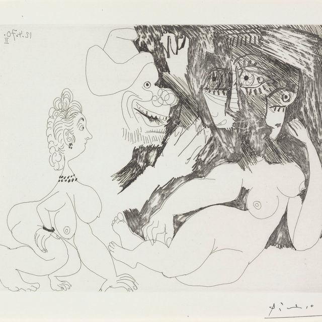Pablo Picasso — Гримасничающий мужчина и две обнаженные натуры, из серии 156