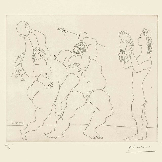 Pablo Picasso — Пара танцует и молодожены снимают маски (Блох 774; Баер 948)